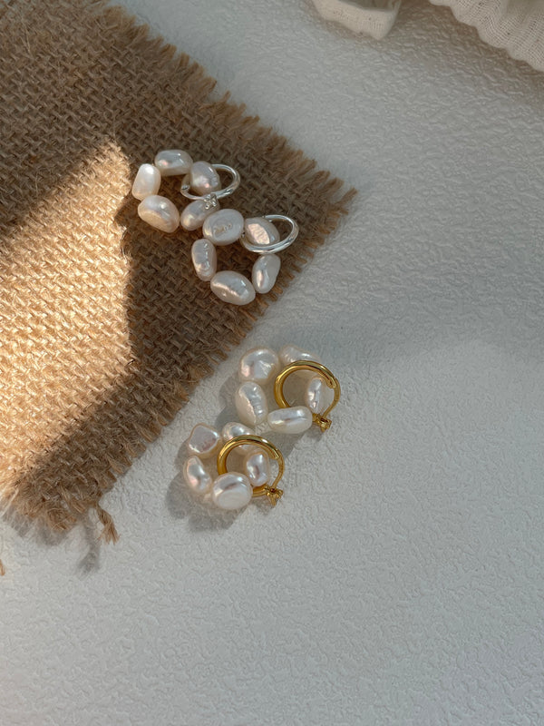 Elegant Bloom 18K Silver-plated Flower Pearl Earrings