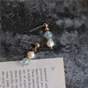 Natural Aquamarine Crystal Freshwater Pearl Earrings