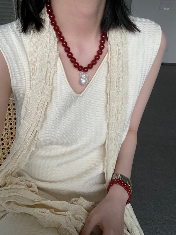 Hand-made Red Agate Baroque Necklace