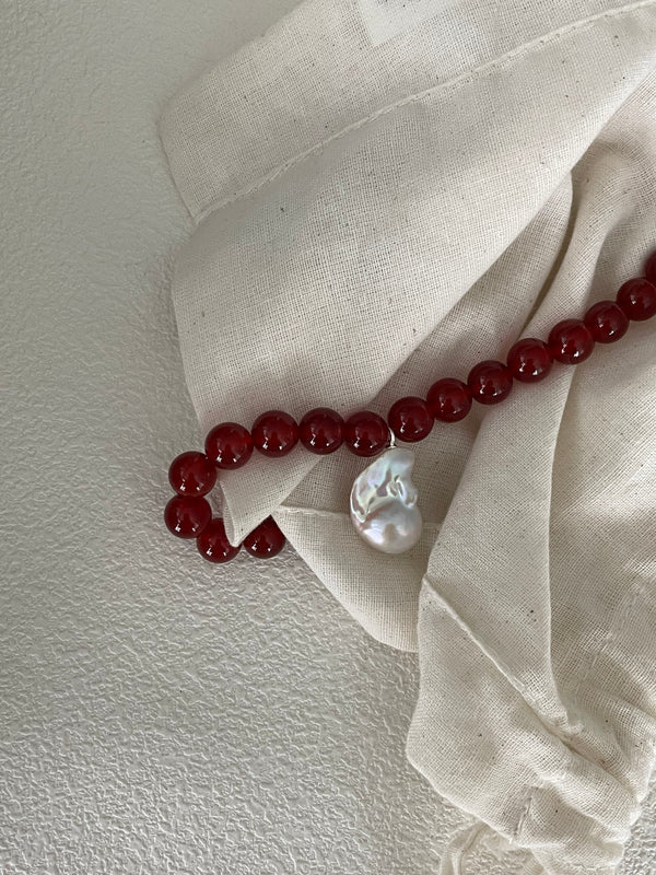 Hand-made Red Agate Baroque Necklace