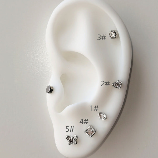 Sterling Silver S925 Sparkling Zircon Ear Bone Studs Flat-bottom Piercing